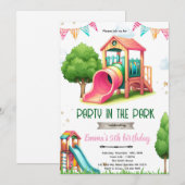 Invitation d'anniversaire thème fille de terrain d (Devant / Derrière)