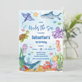 Invitation d'anniversaire thème océan sous la mer (Debout devant)