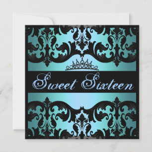 Invitation d'anniversaire Tiara Blue Sweet16 Damas
