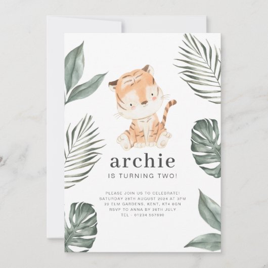 Invitation d'anniversaire Tigre (Devant)