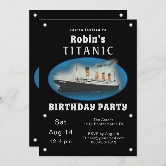 Invitation d'anniversaire Titanic Black (Devant / Derrière)