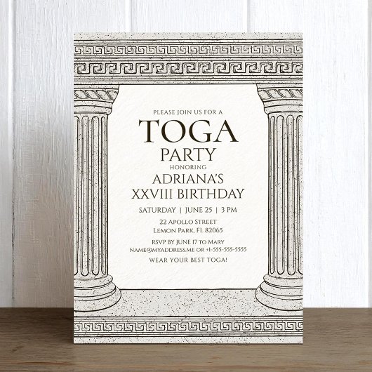 Invitation d'anniversaire Toga Party sur le thème