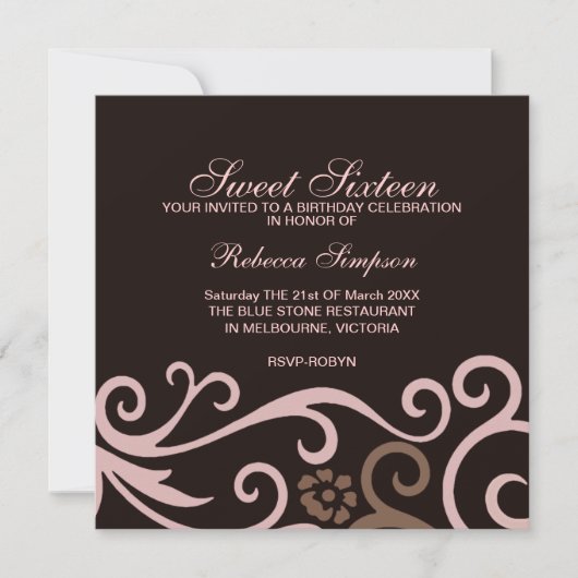 Invitation d'anniversaire tourbillon marron et crè (Devant)