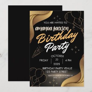 Invitation d'anniversaire tourbillon noir abstrait