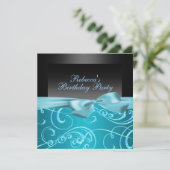 Invitation d'anniversaire Tourbillons Bleus Fête (Debout devant)