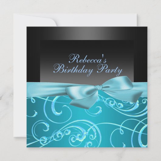 Invitation d'anniversaire Tourbillons Bleus Fête (Devant)