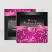 Invitation d'anniversaire Tourbillons Rose Fête (Devant / Derrière)