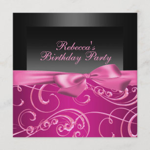 Invitation d'anniversaire Tourbillons Rose Fête