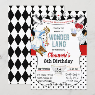 INVITATION D'ANNIVERSAIRE TOUT ÂGE - Alice au pays
