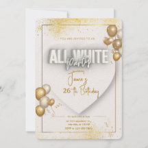 Invitation d'anniversaire tout en blanc
