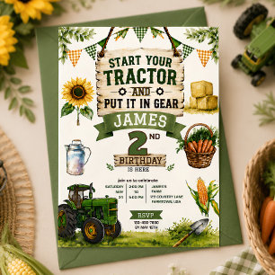 Invitation d'anniversaire Tracteur Personnalisée 