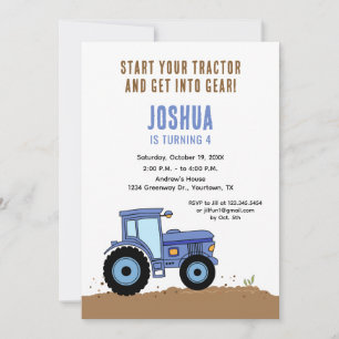 Invitation d'anniversaire tracteur tracteur bleu