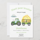Invitation d'anniversaire Tracteur Vert (Devant)