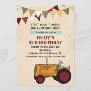 Invitation d'anniversaire tracteur vintage TOUT ÂG