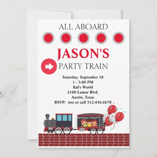 Invitation d'anniversaire Train Fête Enfants (Devant)