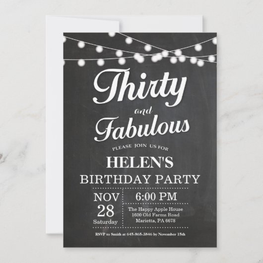 Invitation d'anniversaire trente et fabuleux table (Devant)