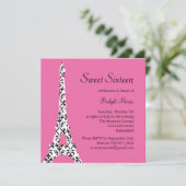 Invitation d'anniversaire Tres Paris (fuchsia) (Debout devant)