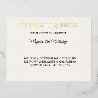 Invitation d'anniversaire trois ans Young Wild et