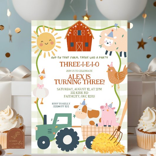 Invitation d'anniversaire Trois-I-E-I-O de mignons