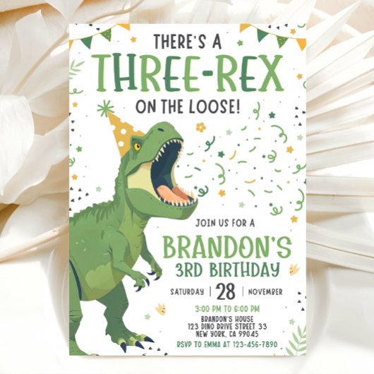 Invitation d'anniversaire Trois Rex 3ème Dinosaure