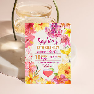 Invitation d'anniversaire Tropical Disco Floral Hi
