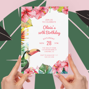 Invitation d'anniversaire tropical hawaïen 50 ans
