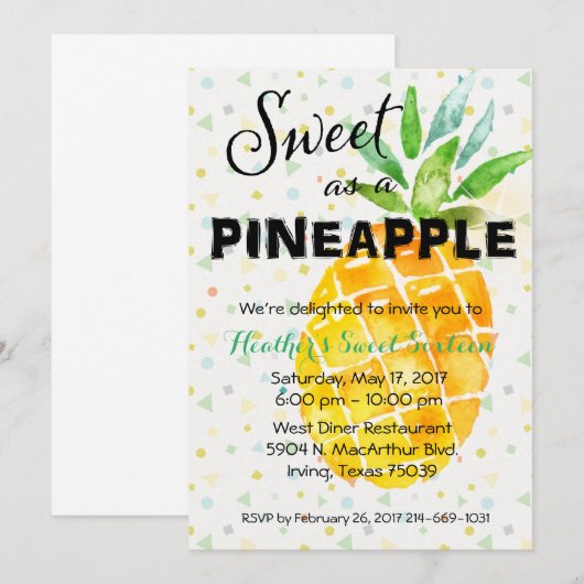 Invitation d'anniversaire Tropical Luau Ananas (Devant / Derrière)