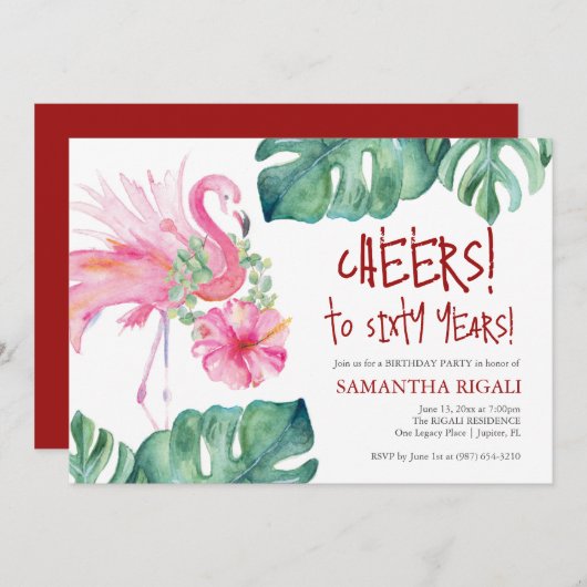 Invitation d'anniversaire tropical pour 60ème (Devant / Derrière)