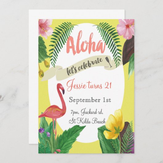 Invitation d'anniversaire tropicale 5 x 7 pouces (Devant / Derrière)