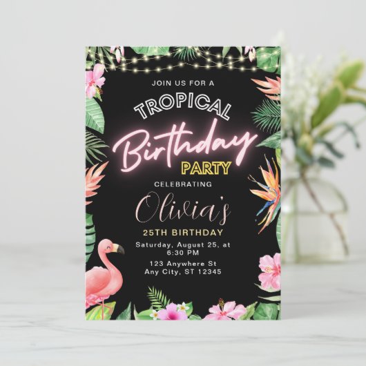 Invitation d'anniversaire tropicale, Anniversaire  (Debout devant)