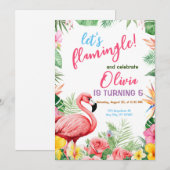 Invitation d'anniversaire tropicale flamant rose (Devant / Derrière)