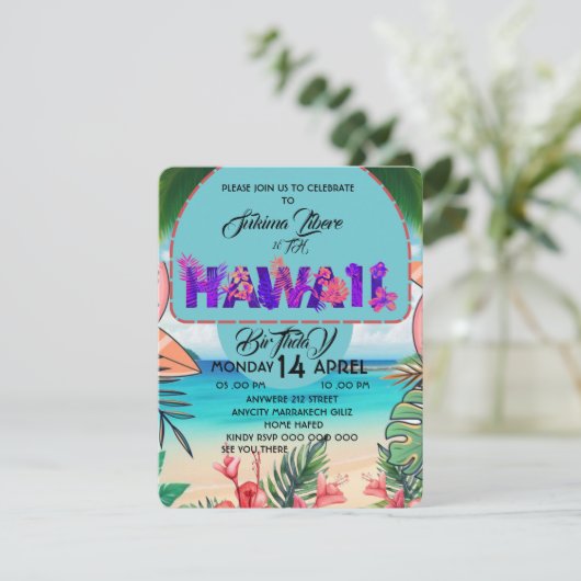 Invitation d'anniversaire tropicale Hawaii Invitat (Debout devant)