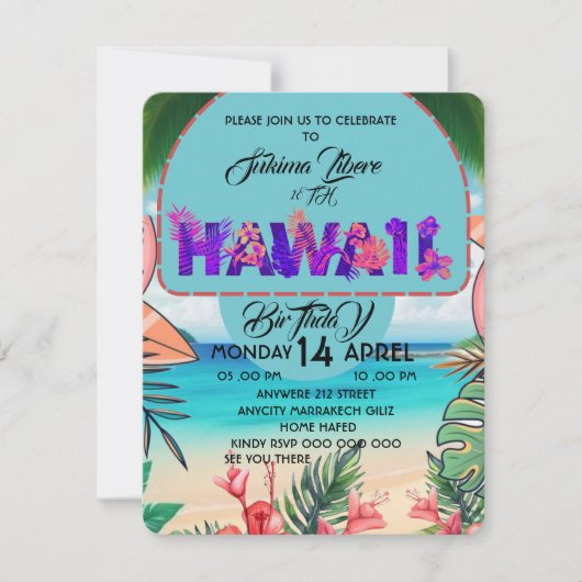Invitation d'anniversaire tropicale Hawaii Invitat (Devant)