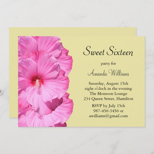 Invitation d'anniversaire tropicale (jaune) (Devant / Derrière)