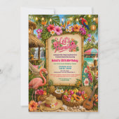Invitation d'anniversaire tropicale Luau Flamingle (Devant)