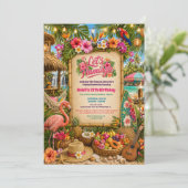 Invitation d'anniversaire tropicale Luau Flamingle (Debout devant)