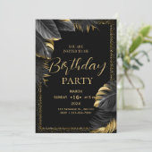 Invitation d'anniversaire tropicale Or Noir (Debout devant)