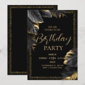 Invitation d'anniversaire tropicale Or Noir (Devant / Derrière)