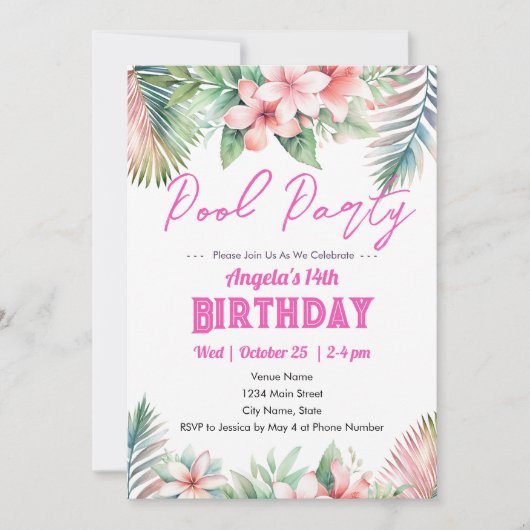 Invitation d'anniversaire tropicale pour adolescen (Devant)