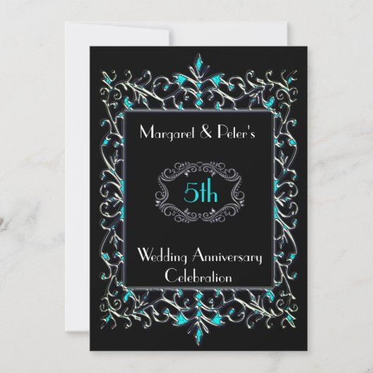 Invitation d'anniversaire Turquoise & Argent Vinta (Devant)