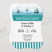Invitation d'anniversaire turquoise bleu marine (Devant / Derrière)