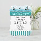 Invitation d'anniversaire turquoise bleu marine (Debout devant)