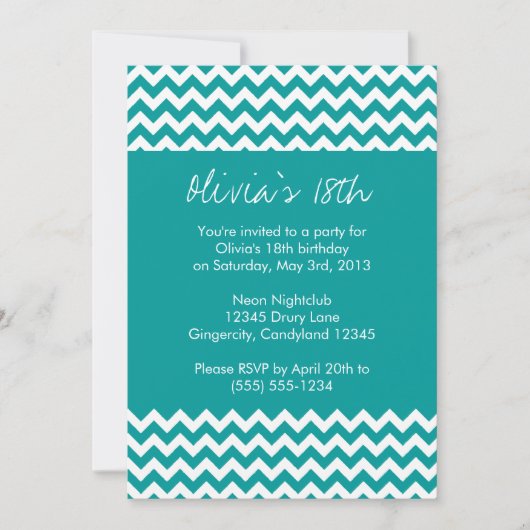 Invitation d'anniversaire Turquoise Chevron (Devant)