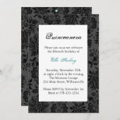 Invitation d'anniversaire Turquoise Damask (Devant / Derrière)
