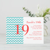 Invitation d'anniversaire Turquoise et Coral Chevr (Debout devant)