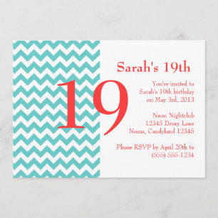 Invitation d'anniversaire Turquoise et Coral Chevr