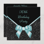 Invitation d'anniversaire Turquoise et noire (Devant / Derrière)