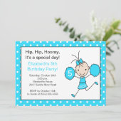 Invitation d'anniversaire Turquoise Pom-pom girl (Debout devant)