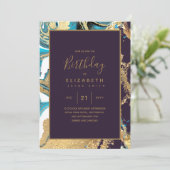 Invitation d'anniversaire Turquoise Violet sarcell (Debout devant)