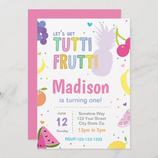 Invitation d'anniversaire Tutti Frutii (Devant / Derrière)